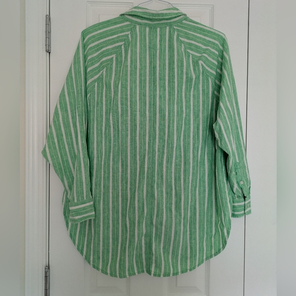 Aerie Linen Green Striped Button-Down Cover-up S - Picture 10 of 10